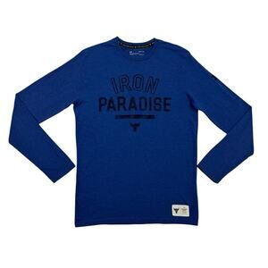 Under Armour Project Rock Long Sleeve T Tee Shirt Size Small Iron Paradise Blue